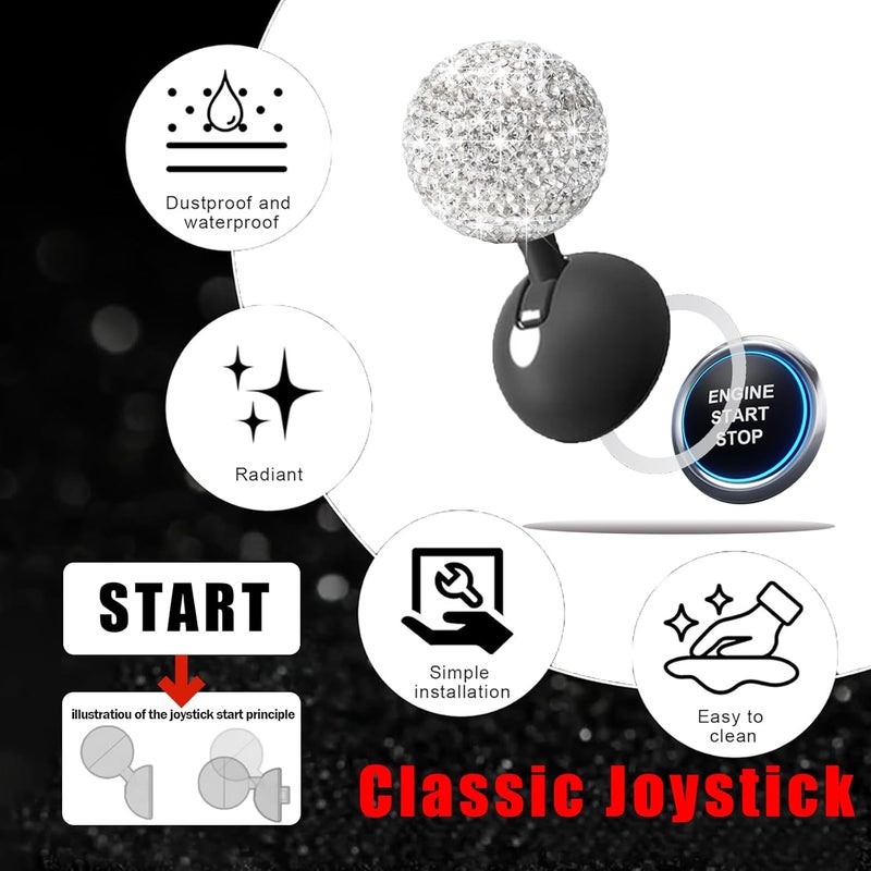 Zerikwon Bling Car Push Start Button Cover, Diamond Joystick Car Starter Button Cover Cute Car Accessories for Women Interior Car Push to Start Accessories Engine Start Button Cover Car Decor for Girls(White) - Image 3